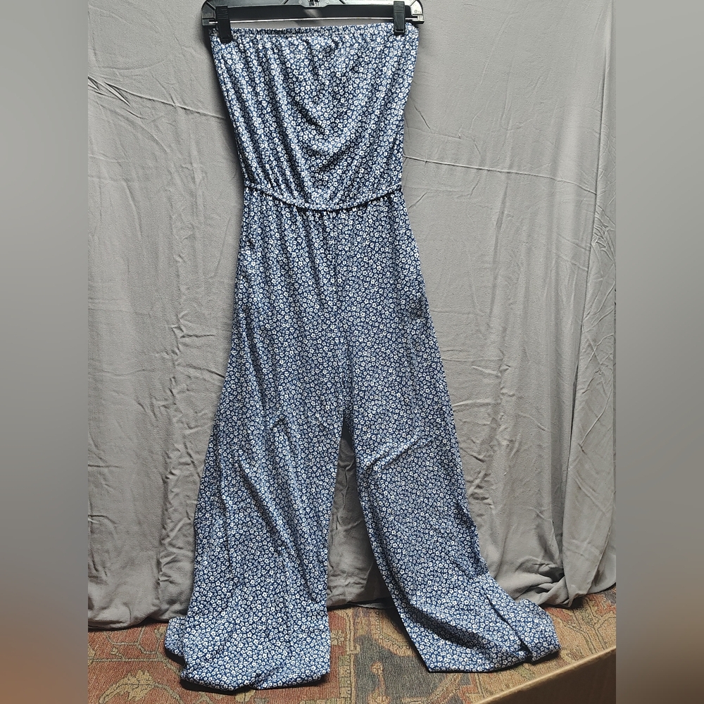 Blue White Boho Style Halter Jumpsuit Wide Leg Size Xs